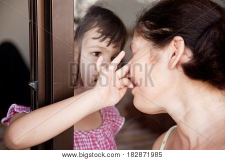Portrait Of The Family. Meeting Relatives Through The Window