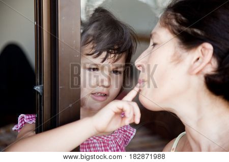 Portrait Of The Family. Meeting Relatives Through The Window