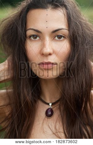 Porrait of beautiful hippie girl. Summer time