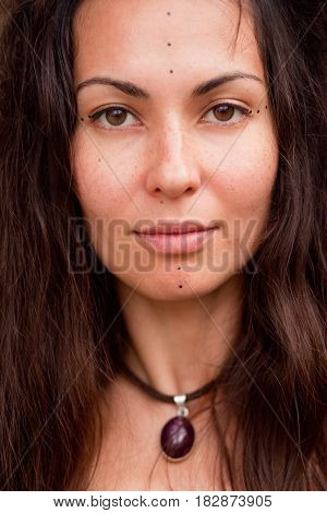 Porrait of beautiful hippie girl. Summer time