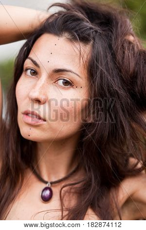 Porrait of beautiful hippie girl. Summer time