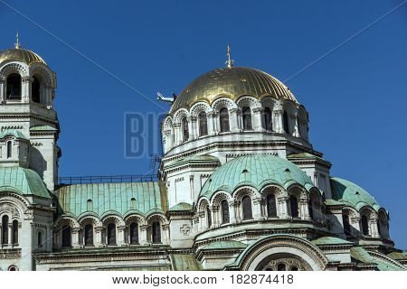 SOFIA, BULGARIA - APRIL 1, 2017: Amazing view of Cathedral Saint Alexander Nevski in Sofia, Bulgaria