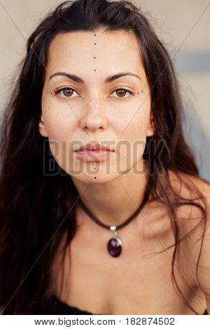 Porrait of beautiful hippie girl. Summer time