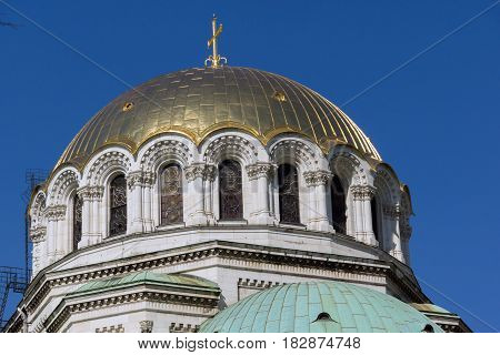 SOFIA, BULGARIA - APRIL 1, 2017: Amazing view of Cathedral Saint Alexander Nevski in Sofia, Bulgaria