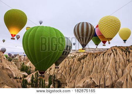 Hot air balloons show in Cappadocia, Turkey