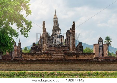 old buddha and pagoda at Sukhothai Historical ParkThailand