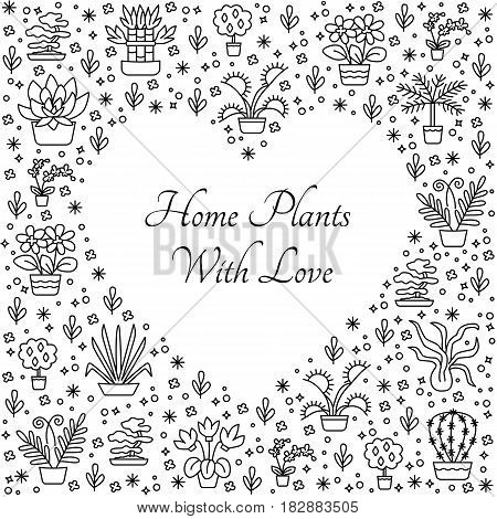 House Plants Concept For Garden Center, Flower & Florist Shop In Line Style. Vector Illustration Fro