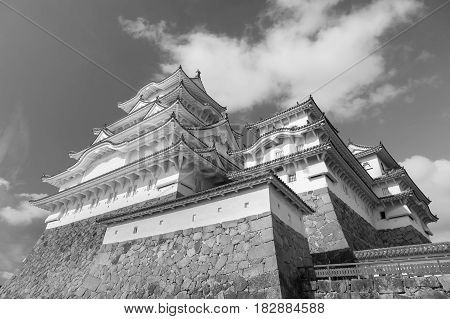 Black and White Himeji castle Kansai Japan historic landmark background