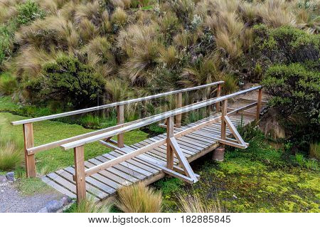 Wooden bridge Cotopaxi national park Ecuador South America