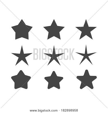 set of stars with different radius of beams  sharp and round corners vector