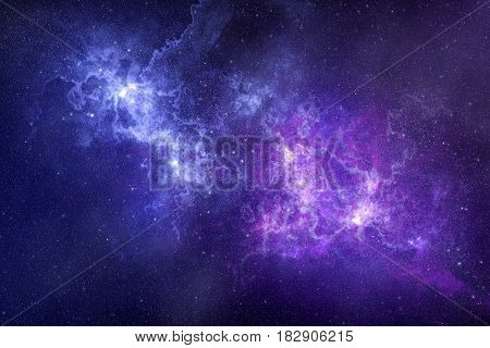 Space background deep in galaxy with beautiful nebula and stars in the sky. Scientific illustration as backdrop.
