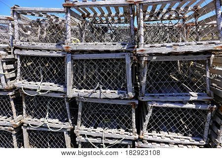 a bunch of wooden lobster traps, East Coast Canada