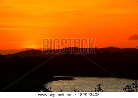 reflection river and shadow tree in water beautiful with sunset nature in sky twilight time