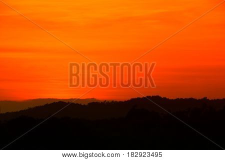 sunset beautiful and silhouette mountain tree colorful landscape in sky twilight time