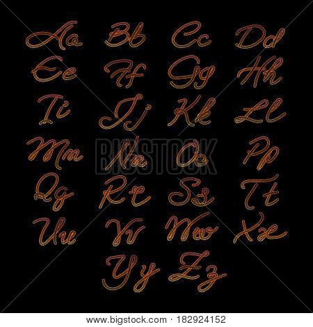 Rope imitation ABC, colorful alphabet isolated on black background. Vector illustration