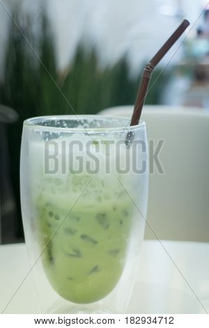 Iced Matcha Green Tea Latte stock photo