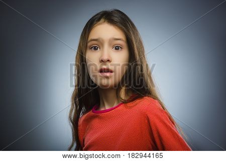 Closeup Scared and shocked little girl. Human emotion face expression.