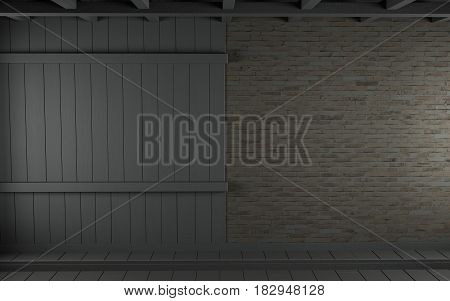 Vintage Brick & Wood Wall - Empty Room