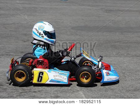 Chiavari Italy - April 22 2017 - 2nd T.A.M. (Tigullio Auto e Moto) National Motor Show: Go Kart Show in the circuit circuit area.
