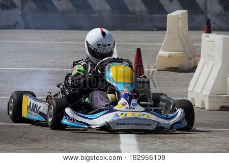 Chiavari Italy - April 22 2017 - 2nd T.A.M. (Tigullio Auto e Moto) National Motor Show: Go Kart Show in the circuit circuit area.