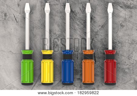 3d rendering colorful screw drivers top view