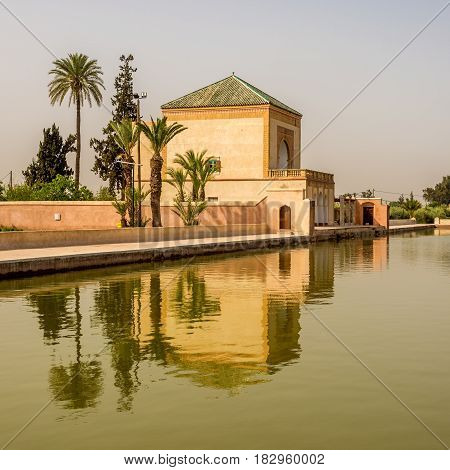 Saadian garden pavilion of the Menara gardens in Marrakesh - Morocco