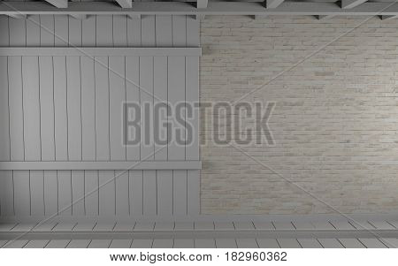 White Brick & Wood Empty Room Background