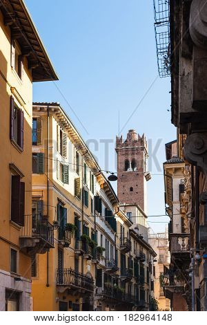 View Of Tower Through Street In Verona City
