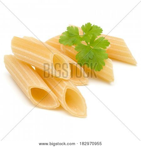 Italian pasta isolated on white background. Pennoni. Penne rigate.