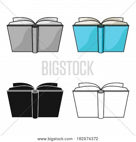 Blue opened book icon in cartoon design isolated on white background. Books symbol stock vector illustration.