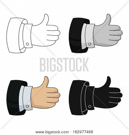 Thumb up icon in cartoon design isolated on white background. Conference and negetiations symbol stock vector illustration.