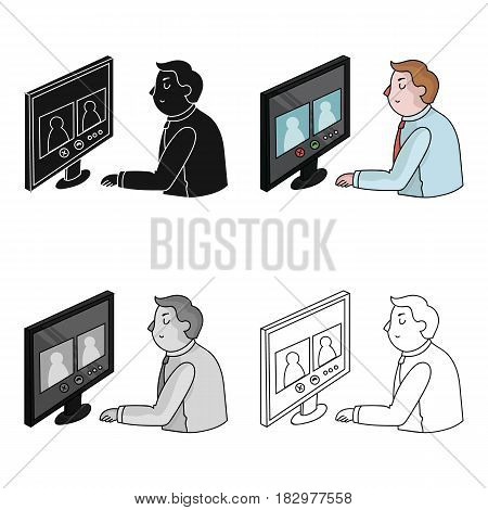Video conference icon in cartoon design isolated on white background. Conference and negetiations symbol stock vector illustration.