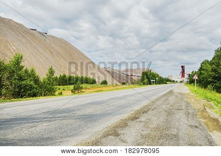 salt tailings generated from processing of natural potassium and magnesium salts. located at the entrance to the city of Solikamsk. Russia. Ural