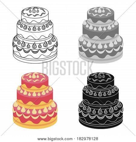 Red three-ply cake icon in cartoon design isolated on white background. Cakes symbol stock vector illustration.