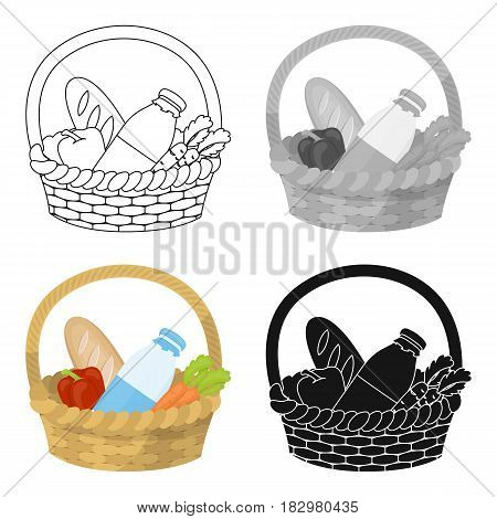 Basket with products icon in cartoon design isolated on white background. Charity and donation symbol stock vector illustration.