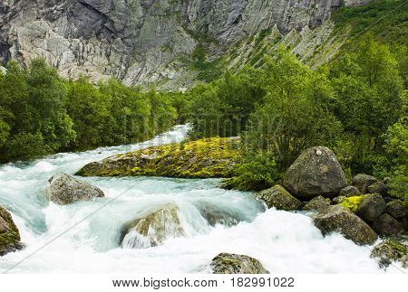 Norwegian landscape in national park Jostedalsbreen, Norway.