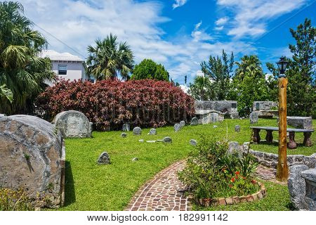 An old cemetery dating back to 1620 behind the old St Peters Church in St George's Bermuda.