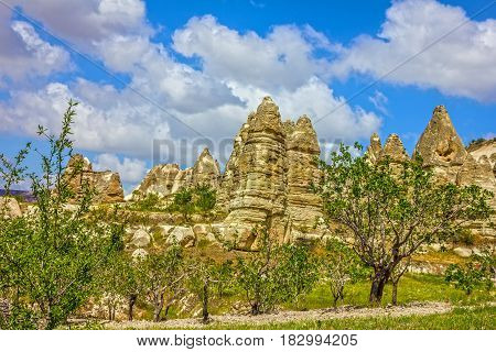 Mountain landscape panoramic view. Cappadocia, Turkey. Goreme national park.
