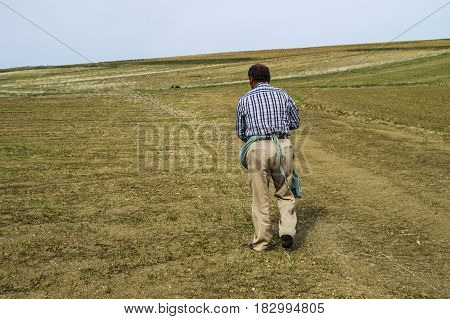 Farmers who fertilize the field with primitive methods, fertilized field pictures, agricultural fertilizer
