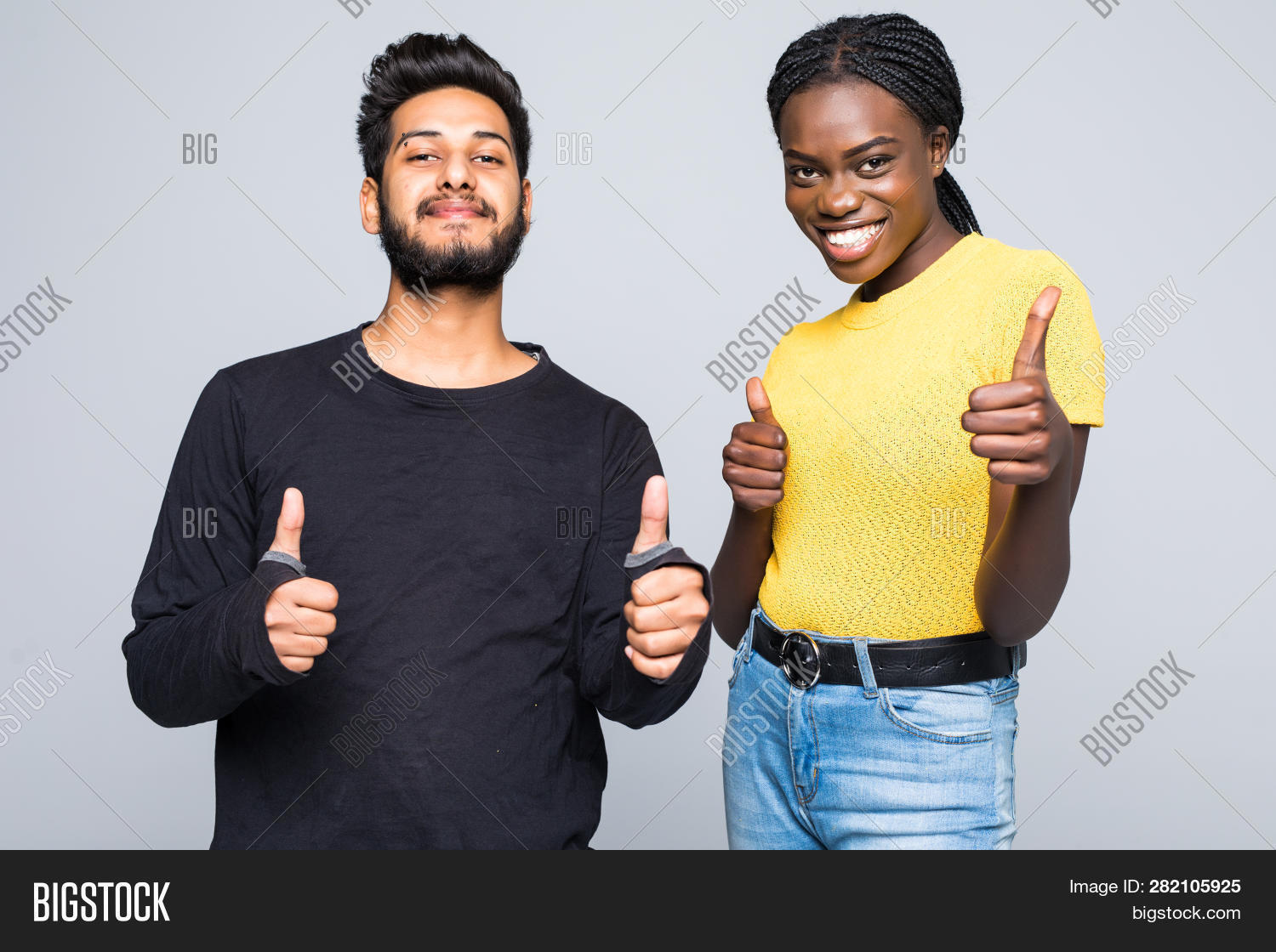 People, love, joy, happiness and interracial relationships concept. Interracial couple. indian man and african woman making thumbs up signs and smiling on ... People, Love, Joy, Image & Photo (Free Trial) | Bigstock