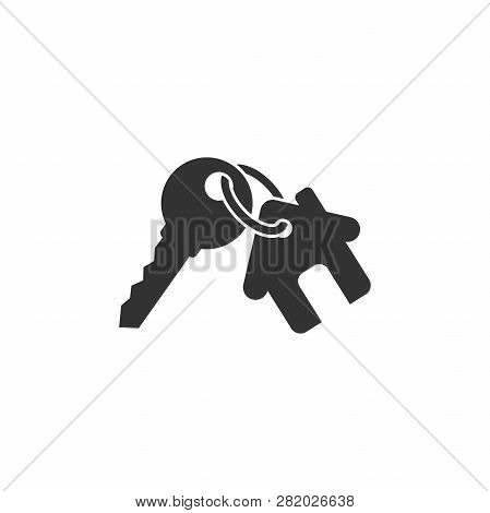Keychain With Key Ring And A Pendant House Locket. Key Chain With House Locket Vector Icon.