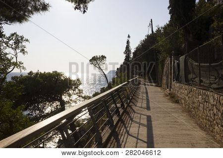 Lapad, Croatia - August 23 2017: Promenade In Lapad, Facing The Sea