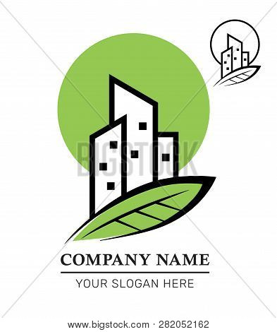 Logo Design Of Real Estate Business. Property Development And Management. Eco City Building . Vector