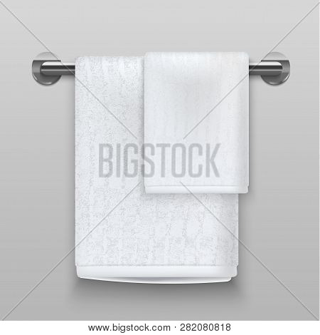 Realistic 3d Detailed White Terry Towels. Vector
