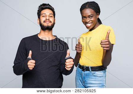 People, Love, Joy, Happiness And Interracial Relationships Concept. Interracial Couple. Indian Man A