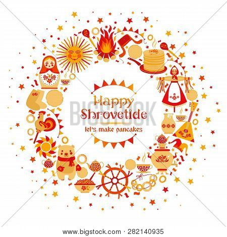 Vector Set On The Theme Of The Russian Holiday Carnival. Russian Shrovetide Or Maslenitsa.
