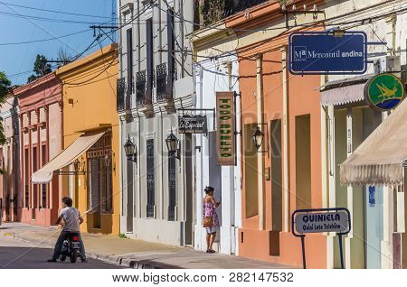 San Antonio De Areco, Argentina - December 1, 2012: Colorful Street In The Center Of San Antonio De 
