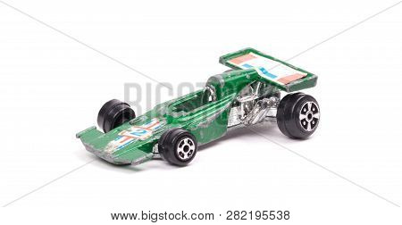 Green Metal Toy Car, Racecar, Isolated On White