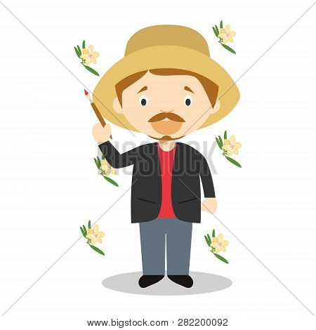 Paul Gauguin Cartoon Character. Vector Illustration. Kids History Collection.