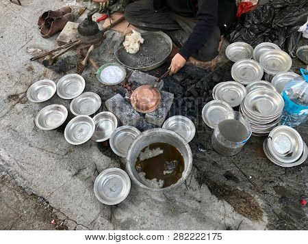 Traditional Turkish Tinsmith Or Coppersmith In Streets Of Istanbul / Turkey.